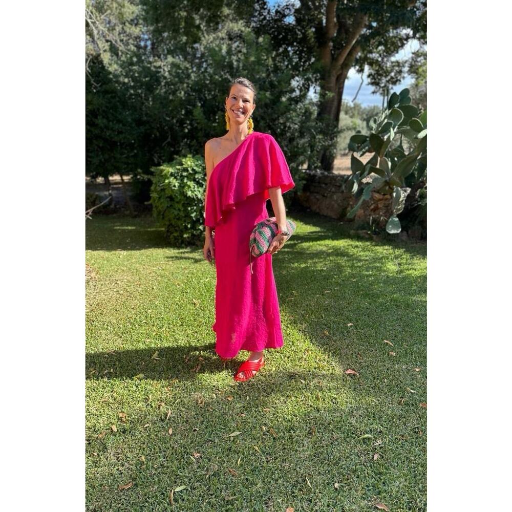 Three Graces London Valentina One Shoulder Linen Maxi Dress pink size UK 8 US 4 - Picture 5 of 15